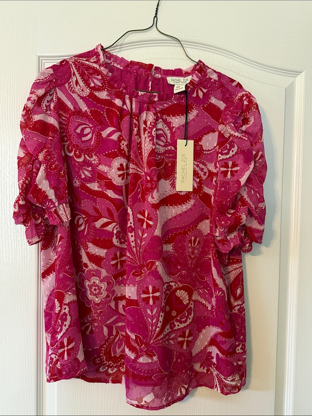Rachel Zoe Hot Pink & Fuchsia Paisley Ruffle-Sleeve Blouse